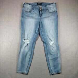 Torrid Womens 20R 38x27 Blue Skinny Jeans Stretch Distressed Mid Rise Denim